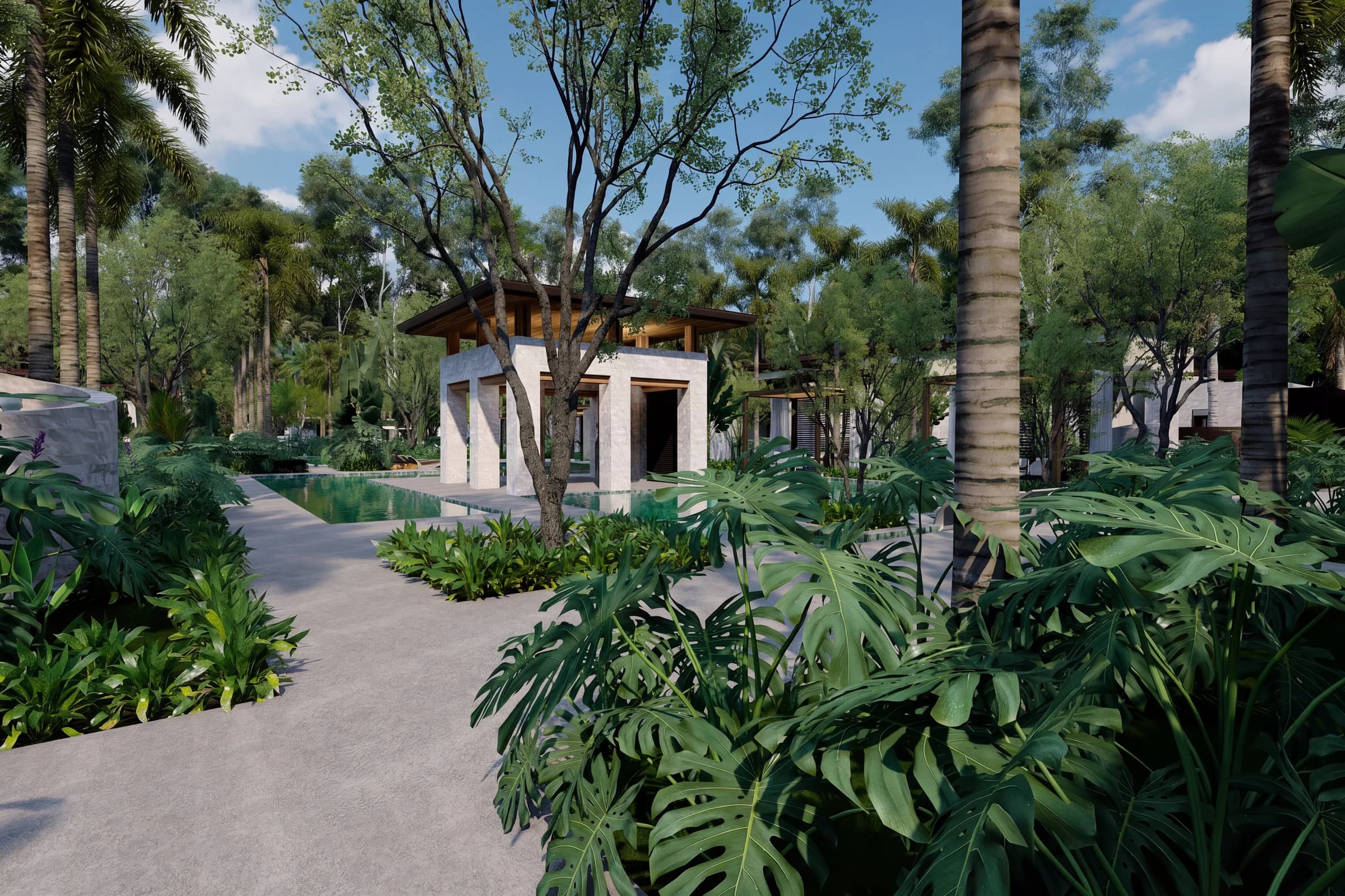 The Oasis island viewed from the garden path