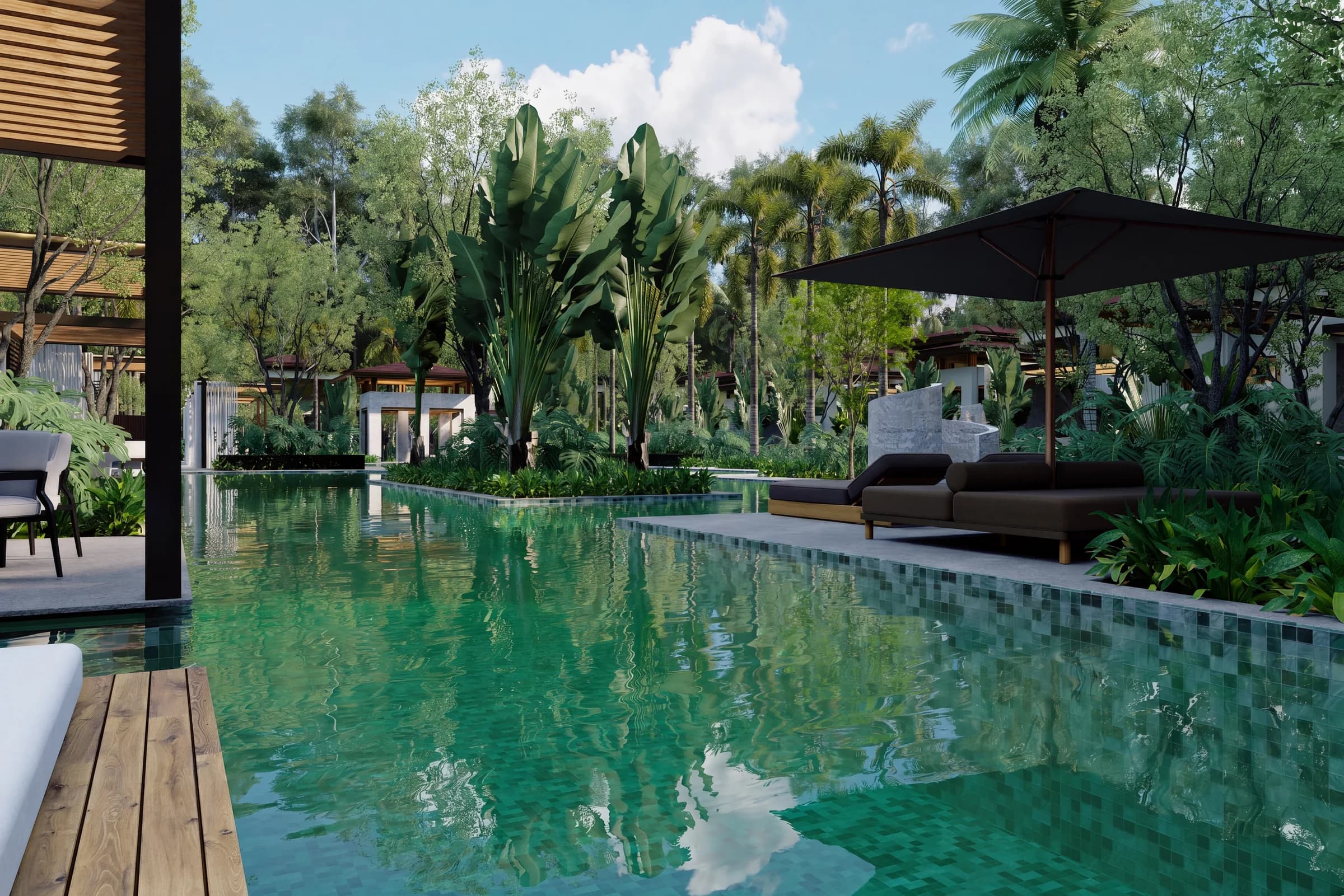 In-water loungers at The Oasis